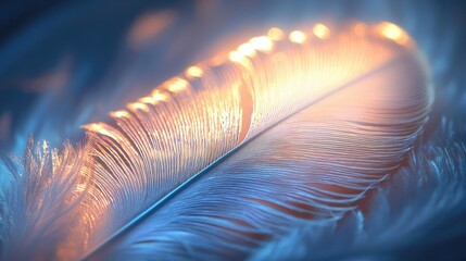 Poster - Feather abstract background concept. A delicate feather illuminated by soft, ethereal light, showcasing intricate details.