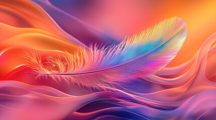 Aufkleber - Feather abstract background concept. A vibrant feather floating in a colorful swirl of abstract waves.