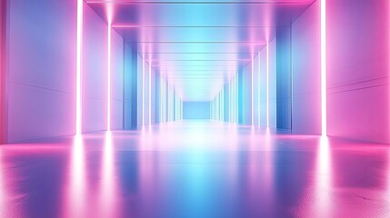 Poster - Soft abstract background idea. A vibrant corridor illuminated with pink and blue neon lights, reflecting modern design.
