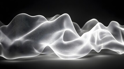 Aufkleber - Abstract Black and White Backgrounds. Digital art of glowing abstract waves, featuring soft, flowing forms. A serene and calming visual experience.