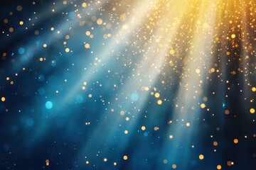 Poster - Sparkling particles of light illuminate a dark blue background with vibrant golden accents