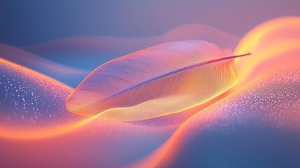 Poster - Feather abstract background concept. A serene and dreamy image of a glowing feather resting on soft, gentle waves.
