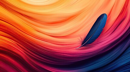 Poster - Feather abstract background concept. Vibrant abstract swirl design with a blue feather accent against a warm gradient backdrop.