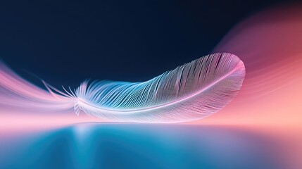Poster - Feather abstract background concept. A delicate feather drifting gracefully in a dreamlike gradient background.