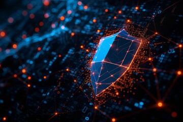 Poster - Global network security shield displayed against a dark background with glowing connections, representing internet safety and digital protection against cyber threats