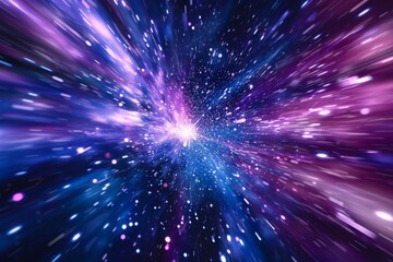 Poster - Particles of light converging into a cosmic port, illuminating the vastness of space with vibrant colors during an ethereal cosmic event in a galaxy far away