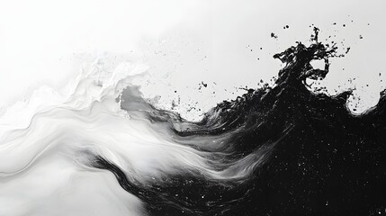 Poster - Abstract Black and White Backgrounds. A captivating monochrome abstract artwork depicting dynamic waves in contrasting black and white, showcasing fluid movement and textural richness.