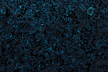 abstract close-up of a glowing blue digital circuit board, showcasing intricate connections and tech
