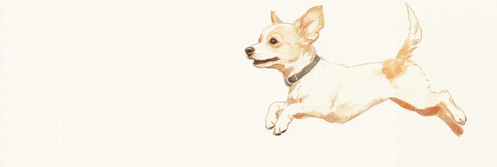 Poster - Joyful puppy with brown spots happily jumping in a light, airy setting. Generative AI
