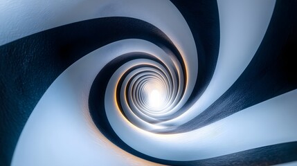 Poster - Abstract Black and White Backgrounds. Stunning image of a spiraling tunnel with black and white stripes, creating an illusion of depth and movement.