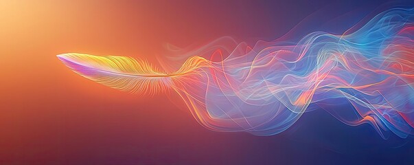 Poster - Feather abstract background concept. Vibrant abstract swirl of colors blending in a mesmerizing gradient of light and movement.