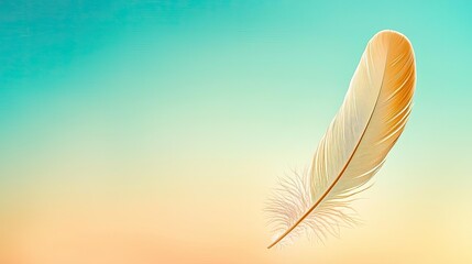 Poster - Feather abstract background concept. A delicate feather drifting gently in a colorful, serene sky background.