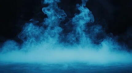 Leinwandbilder - Smoke abstract background idea. Ethereal blue smoke rising in a dark atmosphere, creating a mysterious ambiance.