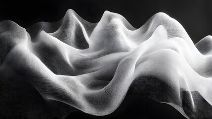 Poster - Abstract Black and White Backgrounds. An abstract image showcasing a white fabric's elegant folds and curves against a stark black background. The play of light and shadow visual effect.