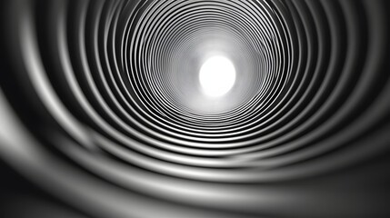 Poster - Abstract Black and White Backgrounds. A mesmerizing grayscale image showcasing a spiral tunnel leading towards a bright light. The abstract nature creates a sense of depth and mystery.
