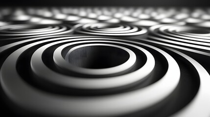 Aufkleber - Abstract Black and White Backgrounds. Close-up view of a repeating pattern of concentric circles. Black and white design with a 3D effect.