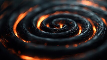Poster - Smoke abstract background idea. Close-up view of a swirling, glowing lava spiral showcasing nature's powerful beauty.