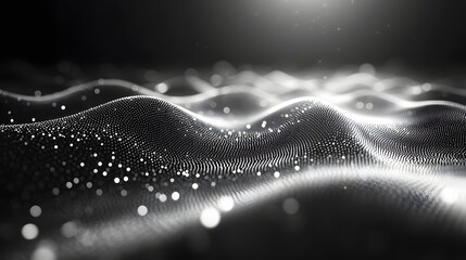 Poster - Abstract Black and White Backgrounds. Abstract background with gray and white particles forming a wave. Digital art, technology concept.