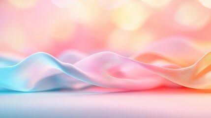 Poster - Soft abstract background idea. Soft pastel waves of fabric with a dreamy bokeh background creating a serene atmosphere.