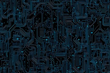 abstract close-up of a glowing blue digital circuit board, showcasing intricate connections and tech