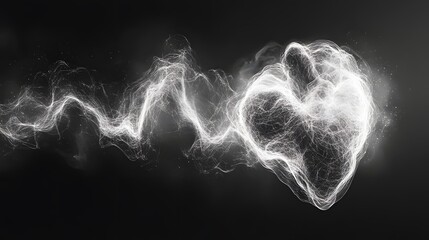 Poster - abstract black and white backgrounds. digital art depicting an abstract heart formed by flowing ener