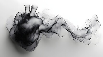 Aufkleber - Abstract Black and White Backgrounds. An abstract image depicting a heart formed from dark smoke or fabric, creating a dramatic and emotional visual.
