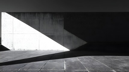 Poster - Abstract Black and White Backgrounds. A black and white photograph showcasing a modern concrete structure with dramatic light and shadow interplay.