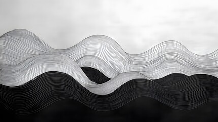 Aufkleber - Abstract Black and White Backgrounds. An abstract grayscale artwork depicting flowing lines that resemble hills or waves. The image is a study in contrast and form.