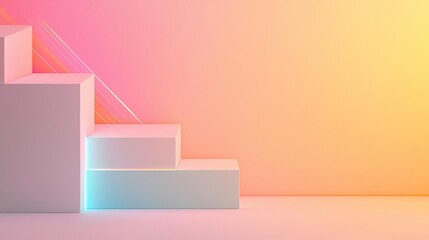 Poster - Soft abstract background idea. Abstract colorful background with geometric shapes and stairs for creative design.