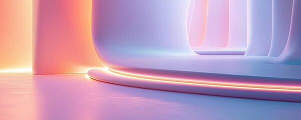 Poster - Soft abstract background idea. Futuristic abstract interior with soft neon lighting and smooth surfaces, creating tranquility.