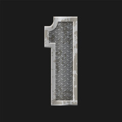 Poster - Metallic style silver number One. Iron number 1 isolated in vector