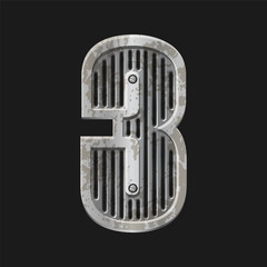 Poster - Metallic style silver number Three. Iron number 3 isolated in vector