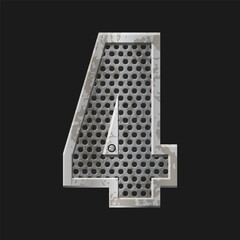 Poster - Metallic style silver number Four. Iron number 4 isolated in vector
