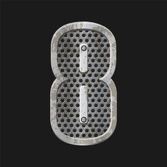 Poster - Metallic style silver number Eight. Iron number 8 isolated in vector