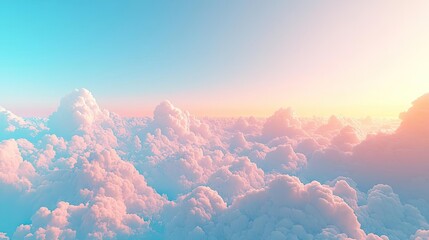 Poster - Minimal skies concept. Stunning view of fluffy clouds illuminated by pastel sunrise colors in the sky.