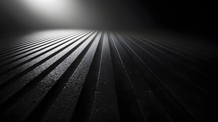 Poster - Abstract Black and White Backgrounds. Abstract image featuring converging dark lines illuminated by a light source, creating a striking contrast and sense of depth.