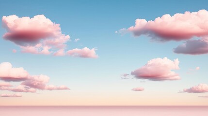 Poster - Minimal skies concept. Beautiful pastel sky with fluffy clouds creating a tranquil and serene atmosphere.