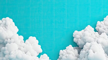 Poster - Minimal skies concept. Fluffy white clouds against a vibrant turquoise sky, creating a serene atmosphere.