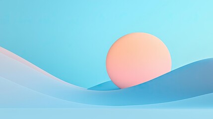 Poster - Minimal skies concept. Minimalist landscape featuring a soft pastel sun rising over smooth blue hills.