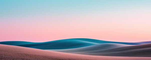 Poster - Minimal skies concept. Serene waves of sand and soft colors create a tranquil desert landscape at sunset.