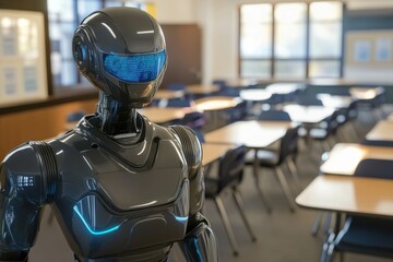 Poster - Advanced humanoid robot in a modern classroom setting during daytime learning activities