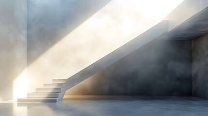 Poster - Abstract Black and White Backgrounds. A minimalist concrete staircase bathed in sunlight. Modern architecture and interior design