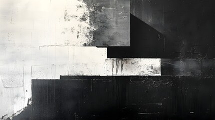 Poster - Abstract Black and White Backgrounds. A striking abstract painting dominated by black, white, and gray hues. The piece showcases various textures and geometric forms.