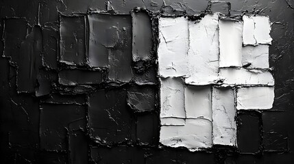 Poster - Abstract Black and White Backgrounds. A striking abstract painting featuring a bold contrast between black and white textures. The thick paint creates a dynamic, three-dimensional effect.