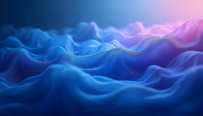 Poster - Mesmerizing Abstract Waves in Blue With Soft Pink Hues at Dawn - A Digital Creation