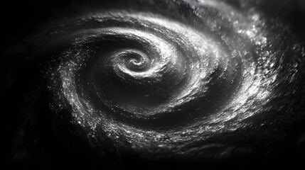 Poster - Abstract Black and White Backgrounds. A mesmerizing grayscale image depicting a swirling vortex, resembling a cosmic nebula or a turbulent ocean current.