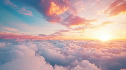 Poster - Minimal skies idea. Breathtaking sunrise over soft clouds, filling the sky with vibrant colors and serenity.