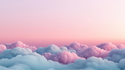 Poster - Minimal skies concept. Beautiful pastel sky with fluffy clouds during sunset, creating a serene atmosphere.