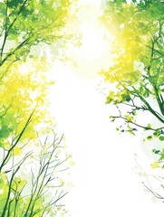 Poster - Bright sunlight filters through lush green trees in a vibrant playfully crafted doodle sketch. Generative AI
