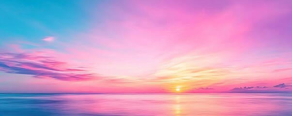 Poster - Minimal skies idea. A vibrant sunset casting colorful reflections over calm ocean waters.
